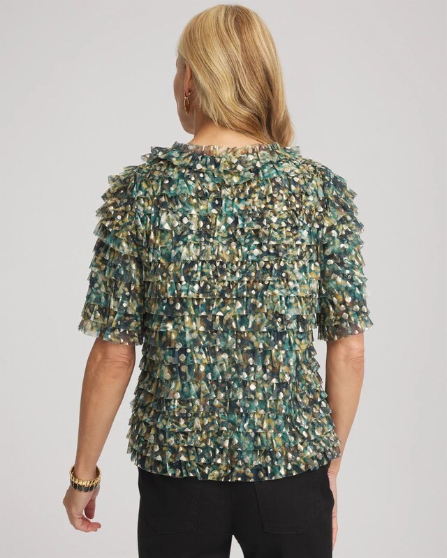 Foiled Mesh Ruffle Crop Tee - image 3